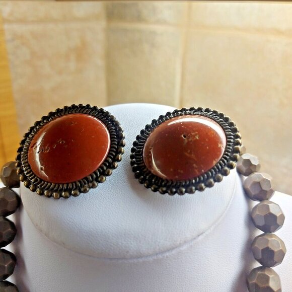 VTG Carol Dauplaise signed chunky Carnelian necklace bracelet and earring set - Picture 2 of 16